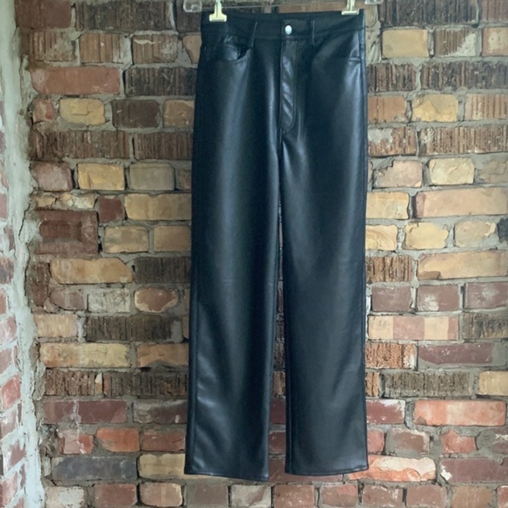 H&M Black Faux Leather Straight-Leg Jeans